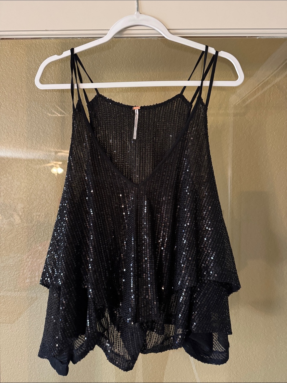 Free People Black Sequin Layered Camisole Small